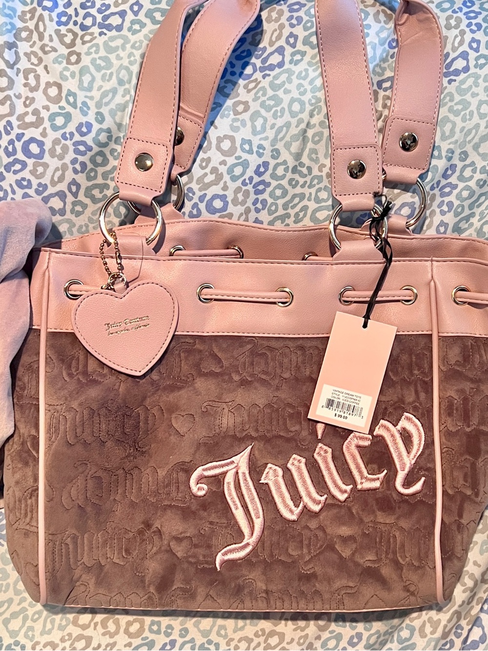 New Pink Purple Juicy Couture Purse Daydreamer Tote Bag Velour Handbag Quilted